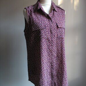 Banana Republic blue burgundy dotted blouse shirt sleeveless print small wine